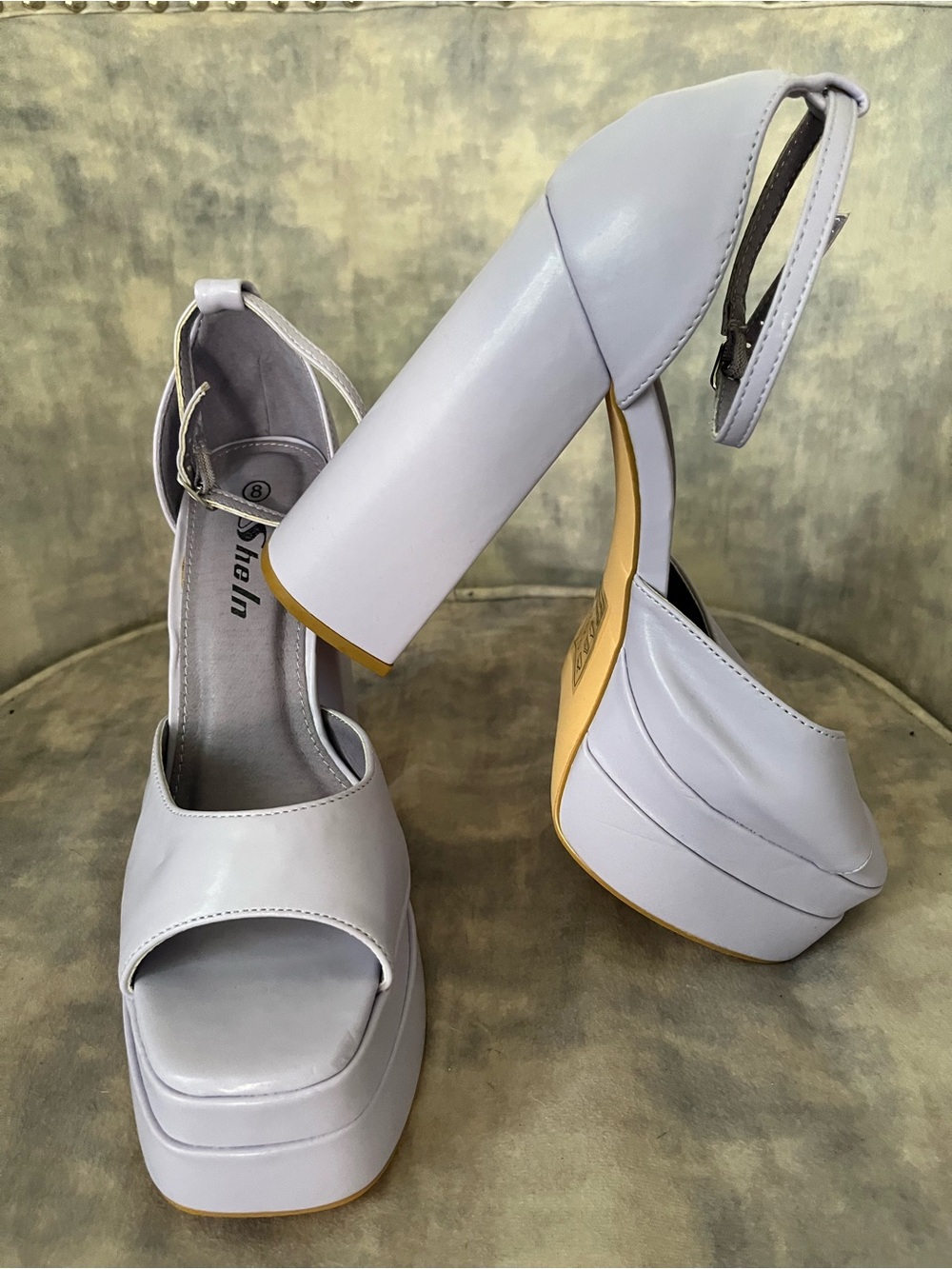 Platform Block Heel Sandals in Light Lavender with Ankle Strap